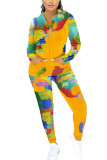 Abbigliamento sportivo moda giallo Stampa per adulti Patchwork Colletto con cappuccio Manica lunga Manica regolare Due pezzi regolari