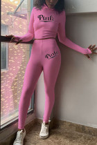 Pink Fashion Daily Adult Letter bordado cuello alto dos piezas