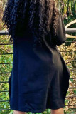 Zwarte mode sexy volwassen effen patchwork O-hals bovenkleding