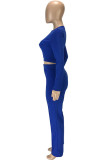 Blue Fashion Solid Patchwork O Neck Long Sleeve Regular Sleeve Short Two Pieces
