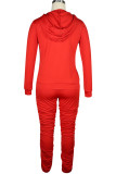 Red Fashion Sexy Adult Solid Patchwork Fold Hooded Collar Long Sleeve Regular Sleeve Regular Two Pieces