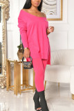 Pink Living Solid Patchwork V Neck Long Sleeve Regular Sleeve Two Pieces
