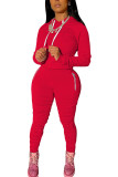 Красный модный сексуальный однотонный лоскутный воротник с капюшоном для взрослых, длинный рукав, обычный рукав, обычные две части