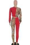 Red venetian Sexy Print Patchwork Two Piece Suits pencil Long Sleeve