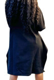 Zwarte mode sexy volwassen effen patchwork O-hals bovenkleding