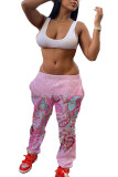 Pantalones rectos con estampado para adultos, informales, de moda, color rosa
