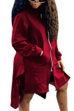 Wine Red Fashion Sexy Adult Solid Patchwork O Neck Outerwear