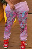 Розовые модные повседневные брюки с принтом для взрослых, прямые днища