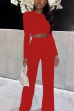 Красный модный однотонный пэчворк с круглым вырезом и длинным рукавом, короткий короткий рукав из двух частей