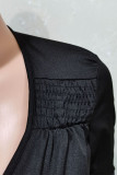 Black Casual Solid Hollowed Out Fold V Neck Long Sleeve Regular Sleeve Short Two Pieces