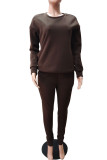 Black Casual Solid O Neck Long Sleeve Regular Sleeve Regular Two Pieces