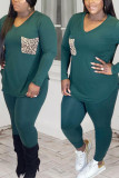 Зеленая спортивная одежда С принтом в стиле пэчворк О-образным вырезом Большие размеры