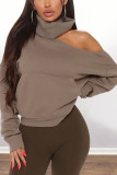 Khaki Fashion Casual Adult Solid Pullovers Bateau Neck Outerwear