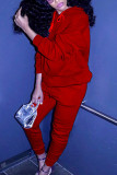 Красный Повседневные Однотонный Пэчворк Карман Воротник с капюшоном Длинный рукав Обычный рукав Обычный Два предмета