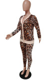 Coffee Fashion Casual Adult Print Patchwork V Neck Long Sleeve Regular Sleeve Regular Two Pieces