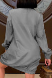 Grau Mode Prominente Erwachsene Patchwork Solide Patchwork Rollkragenoberbekleidung