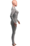 Grey Work Daily Solid Patchwork O Neck Regular Jumpsuits