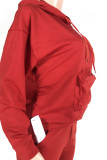 Rosso Quotidiano Solido Tasca Patchwork Colletto con cappuccio Manica lunga Manica normale Due pezzi regolari