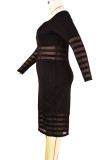 Черные сексуальные однотонные рваные лоскутные платья-бато с длинным рукавом и длиной до колена, юбка-карандаш, платья