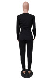 Black Sexy Solid O Neck Long Sleeve Regular Sleeve Two Pieces