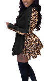 Khaki Fashion Leopard Camouflage Print Patchwork POLO collar Asymmetrical Dresses
