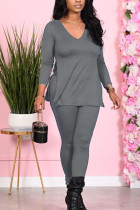 Grey Sexy Solid O Neck Long Sleeve Regular Sleeve Two Pieces
