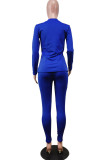Blue Fashion Sportswear Adult Solid Patchwork V Neck Long Sleeve Regular Sleeve Regular Two Pieces