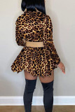 Khaki Fashion Leopard Camouflage Print Patchwork POLO Kragen Asymmetrisch Plus Size
