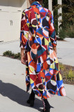 Mehrfarbige Fashion Street Adult Geometric Print Patchwork Cardigan Turn-Back-Kragen-Oberbekleidung