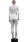 Blanc vêtements de sport à la mode adulte solide Patchwork col en V manches longues manches régulières régulier deux pièces