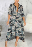 Yellow Sexy Camouflage Print Patchwork Turndown Collar Outerwear