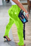 Calças skinny verde fluorescente Fashion Street Adulto Falso Couro Sólido