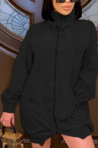 ブラック ファッション カジュアル 大人 ソリッド パッチワーク タートルネック 長袖 ミニ A ライン ドレス