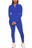 Abbigliamento sportivo moda blu per adulti patchwork solido o collo manica lunga manica regolare due pezzi regolari