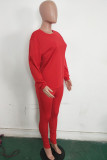Costumes deux pièces de rue vénitienne rouge, crayon Patchwork solide, manches longues, ensemble pantalon deux pièces