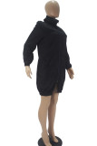 Black Fashion Casual Adult Solid Patchwork Turtleneck Long Sleeve Mini A Line Dresses