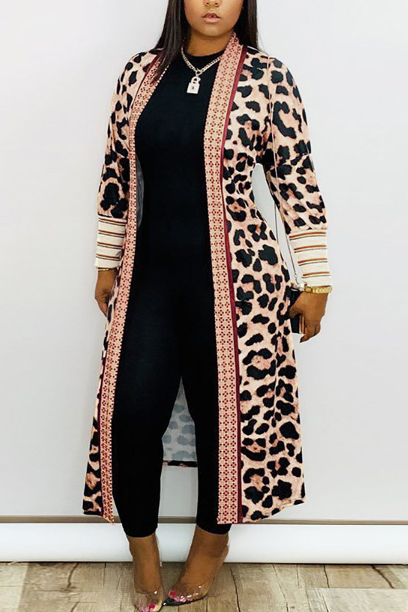 

Leopard print Daily Twilled Satin Print Cardigan O Neck Outerwear