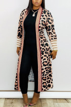 Estampado de leopardo Daily Twilled Satin Print Cardigan O Neck Outerwear