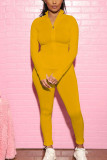 Желтая модная спортивная одежда для взрослых, однотонная лоскутная одежда с круглым вырезом и длинным рукавом, обычный рукав, обычные две части