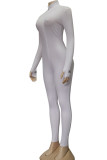 ホワイトファッションカジュアルアダルトソリッドレターOネックスキニージャンプスーツ