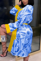 Синее модное сексуальное лоскутное платье для взрослых с принтом в стиле пэчворк, обычное платье с длинным рукавом и принтом до колена, платья