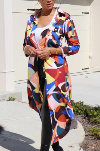 Cárdigan de retazos con estampado geométrico para adultos de calle de moda multicolor con cuello vuelto