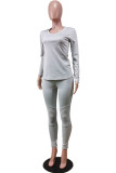 White Fashion Sportswear Adult Solid Patchwork V Neck Long Sleeve Regular Sleeve Regular Two Pieces