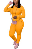 Orange mode décontracté adulte solide poche à capuche col manches longues manches régulières régulier deux pièces