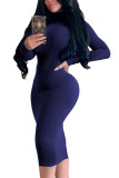 Black Fashion Sexy Adult Milk Fiber Solid Patchwork Turtleneck Long Sleeve Knee Length One-piece Suits Dresses