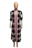 Pink Daily Twilled Satin Print Cardigan O Neck Outerwear