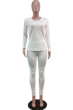 White Fashion Sportswear Adult Solid Patchwork V Neck Long Sleeve Regular Sleeve Regular Two Pieces