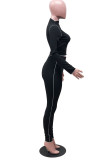 Black Fashion Sportswear Adult Solid Patchwork O Neck Long Sleeve Regular Sleeve Short Two Pieces