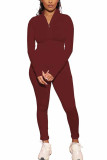 Красная модная спортивная одежда для взрослых, однотонная лоскутная одежда с круглым вырезом и длинным рукавом, обычный рукав, обычные две части