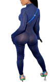 Синий модный сексуальный нейлоновый однотонный пэчворк с круглым вырезом для взрослых, узкие комбинезоны